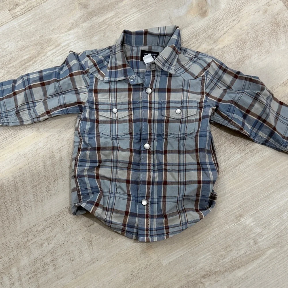 The Children's Place Blue and Brown Plaid Button Down Shirt